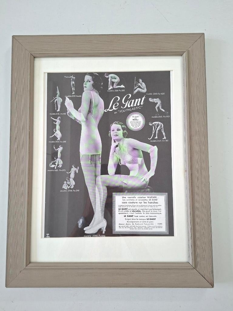 Franse art deco advertentie poster lingerie Gant ingelijst, Met lijst, Ophalen of Verzenden, A1 t/m A3, Reclame