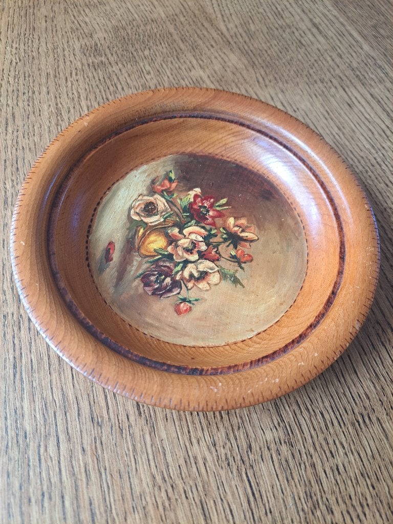 Houtsnijwerk bord handpainted, Minder dan 20 cm, Ophalen of Verzenden, Wanddecoratie, Flora