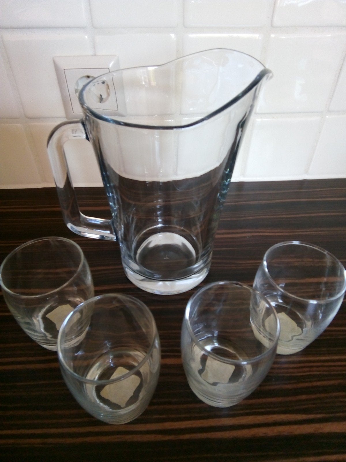 Nieuwe waterkan met 4 nieuwe glazen, Glas of Glazen, Nieuw, Ophalen of Verzenden, Glas