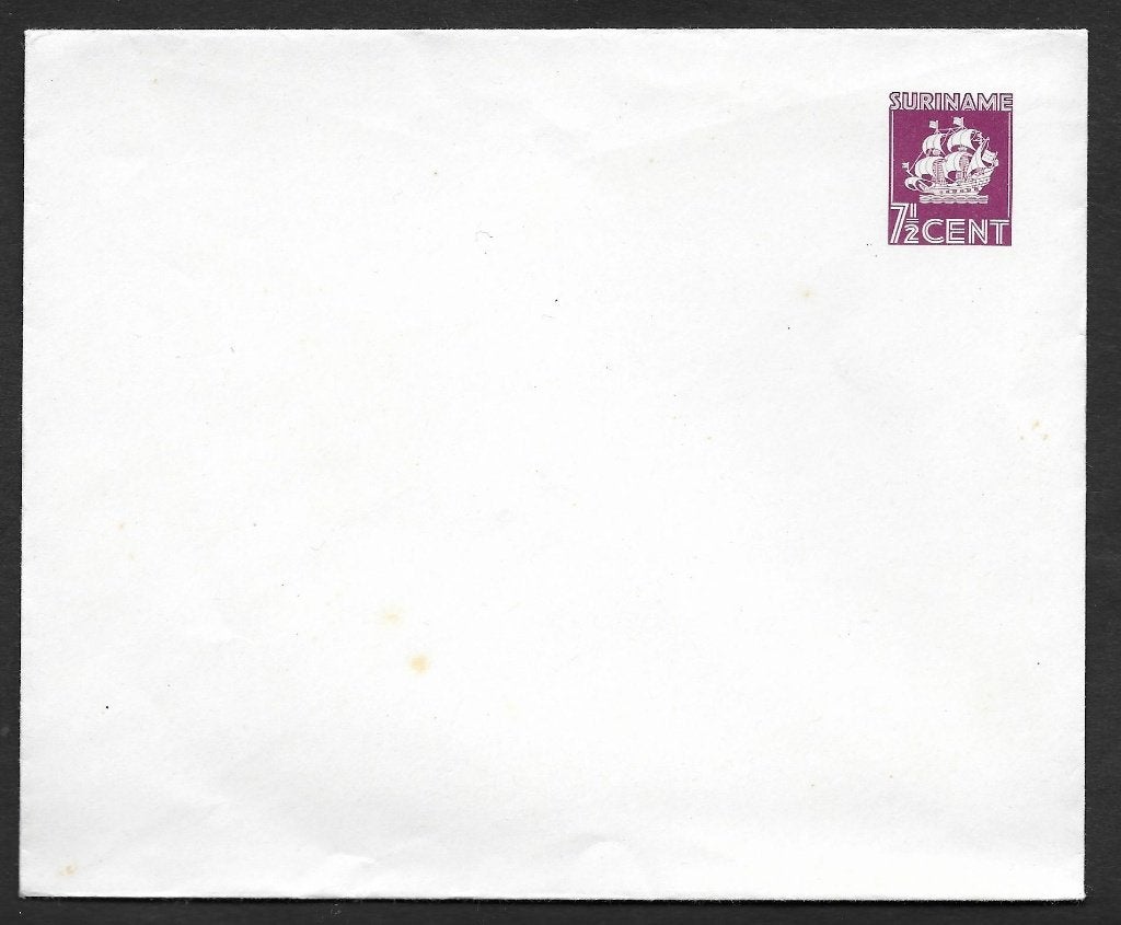 Enveloppe Suriname 19. Zegel zeilschip 7½ cent purper., Postzegels en Munten, Brieven en Enveloppen | Nederland, Ophalen of Verzenden