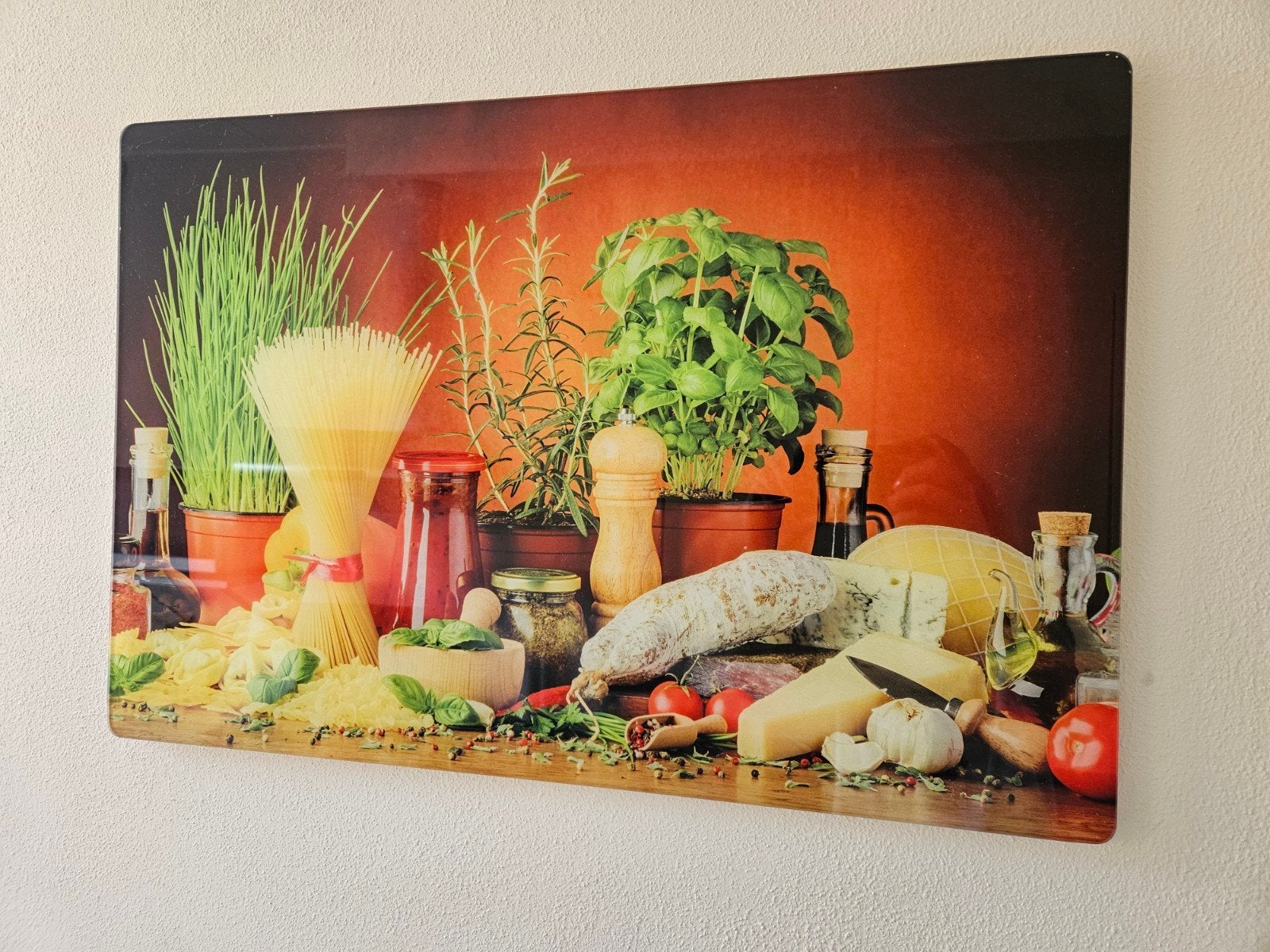Muurdecoratie foto op glas - Italiaanse keuken 60x40 cm, Huis en Inrichting, Ophalen, Achter glas, Meerkleurig, Nieuw
