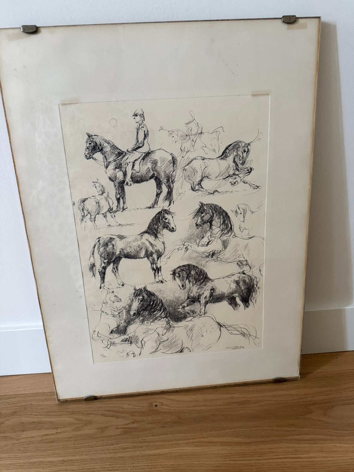 Willem Snitker grafiek paarden, Ophalen of Verzenden, Tekening, Potloodtekening, Achter glas