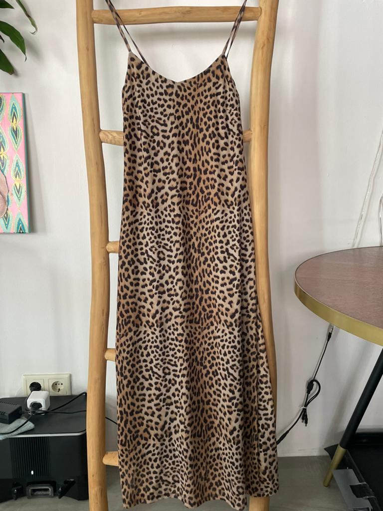 Gina Tricot leopard slipdress maxi jurk jas, Bruin, Ophalen of Verzenden, Zo goed als nieuw, Maat 36 (S)
