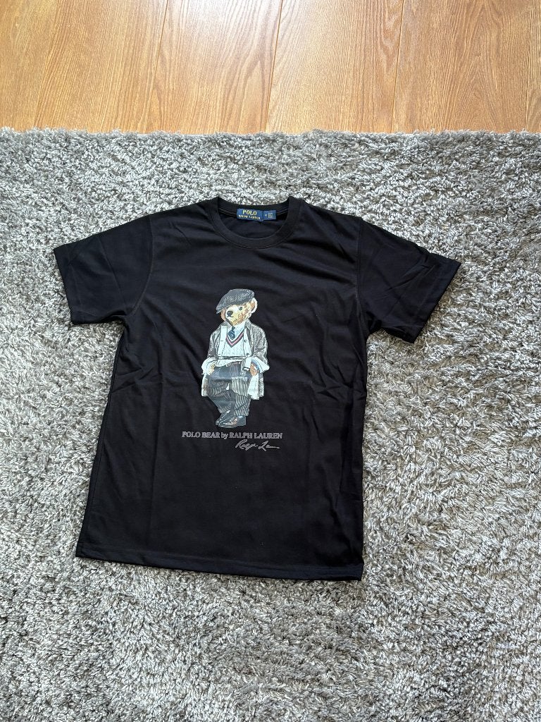 Ralph Lauren T-Shirt Zwart met Beer Frontprint in Maat M, Maat 48/50 (M), Zwart, Ophalen of Verzenden, Zo goed als nieuw