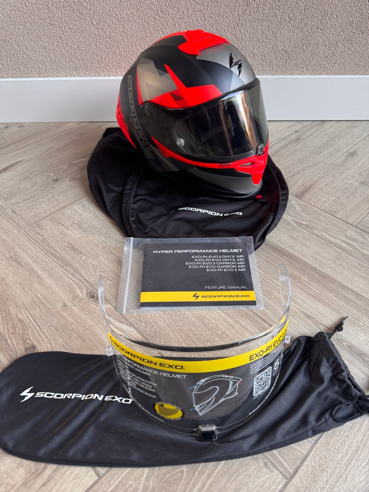 Scorpion Exo-R1 Evo 2 Air helm - Valere Matt Black-Red - XL, Motoren, XL, Integraalhelm, Tweedehands, Ophalen