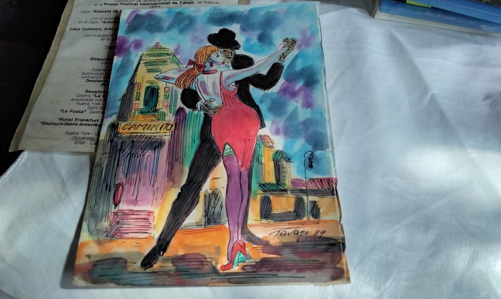 Origineel schilderij Carlos Tavano 1989 Tango Caminito, Ophalen