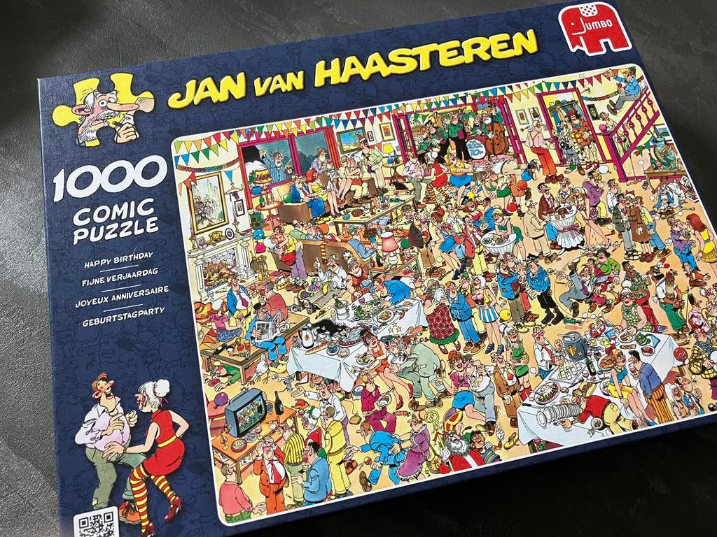 Jan van Haasteren Fijne verjaardag Puzzel 1000 stukjes, Hobby en Vrije tijd, Denksport en Puzzels, Ophalen, 500 t/m 1500 stukjes