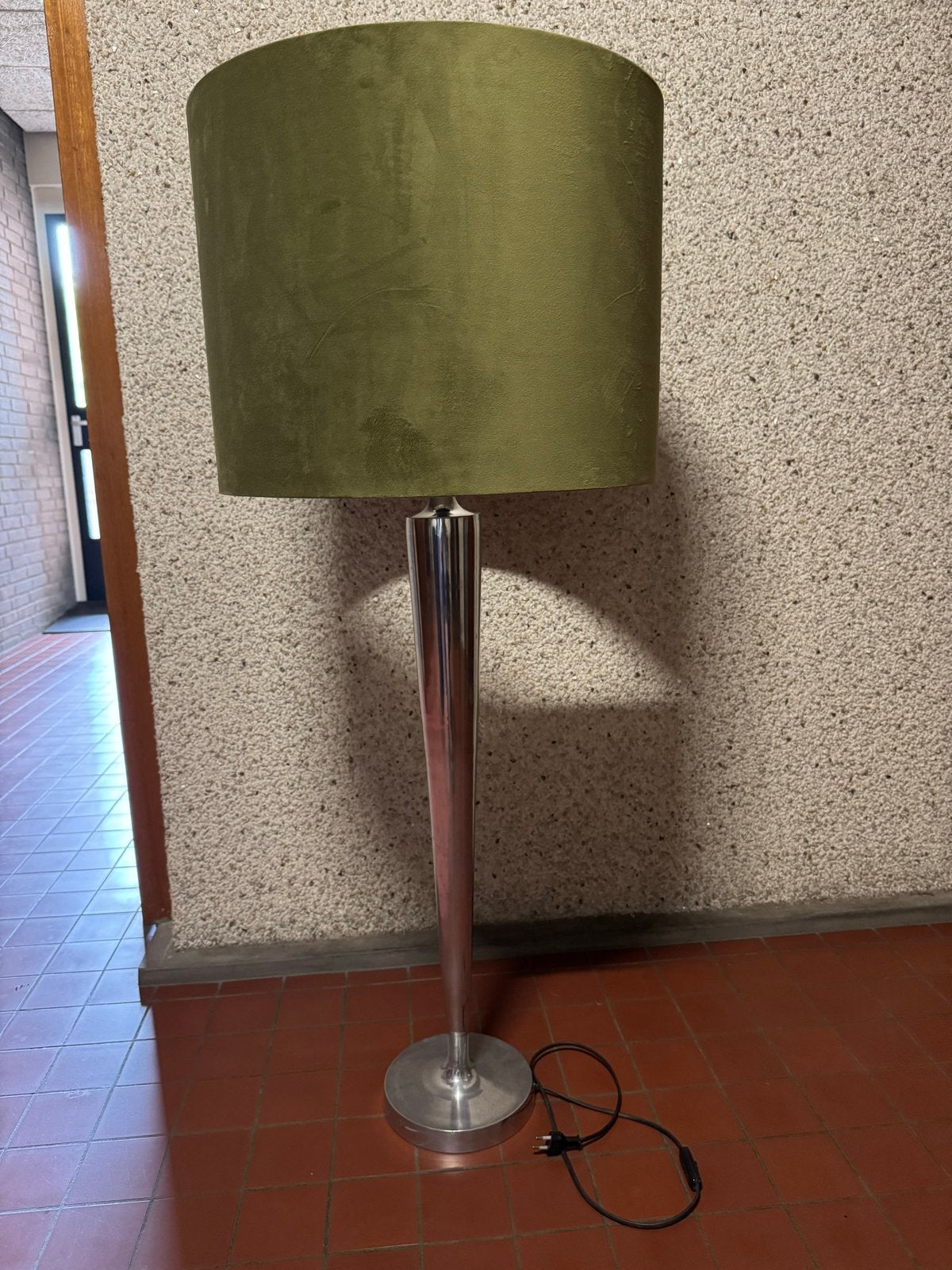 Stijlvolle vloerlamp/tafellamp met groene velours kap, Ophalen, Gebruikt, 100 tot 150 cm, E27 (groot)