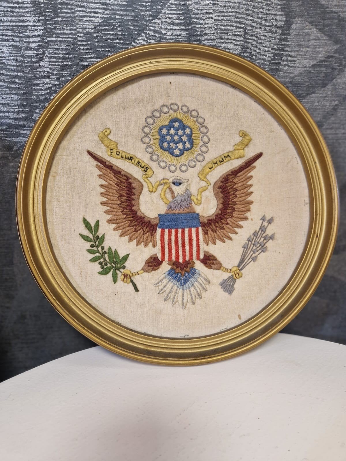 Geborduurd kunstwerk Amerikaanse adelaar - Vintage, Minder dan 50 cm, Gebruikt, Niet van toepassing, Overige typen