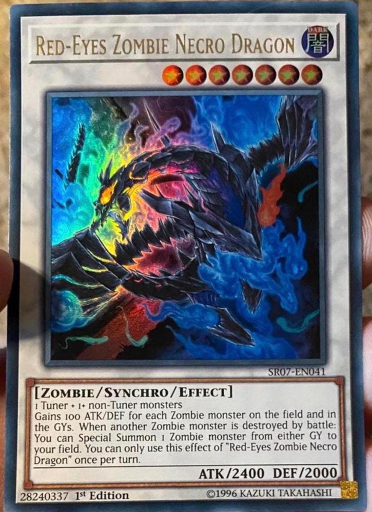 Yu-Gi-Oh! Red-Eyes Zombie Necro Dragon SR07 1st Edition !, Ophalen of Verzenden, Zo goed als nieuw, Losse kaart, Foil