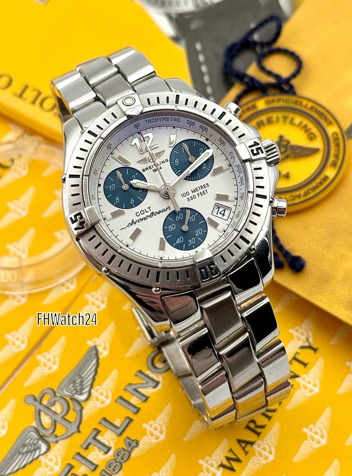 Breitling Colt Chronograph A53050. Doos & papieren 2000 !, Staal, Gebruikt, Staal, Breitling