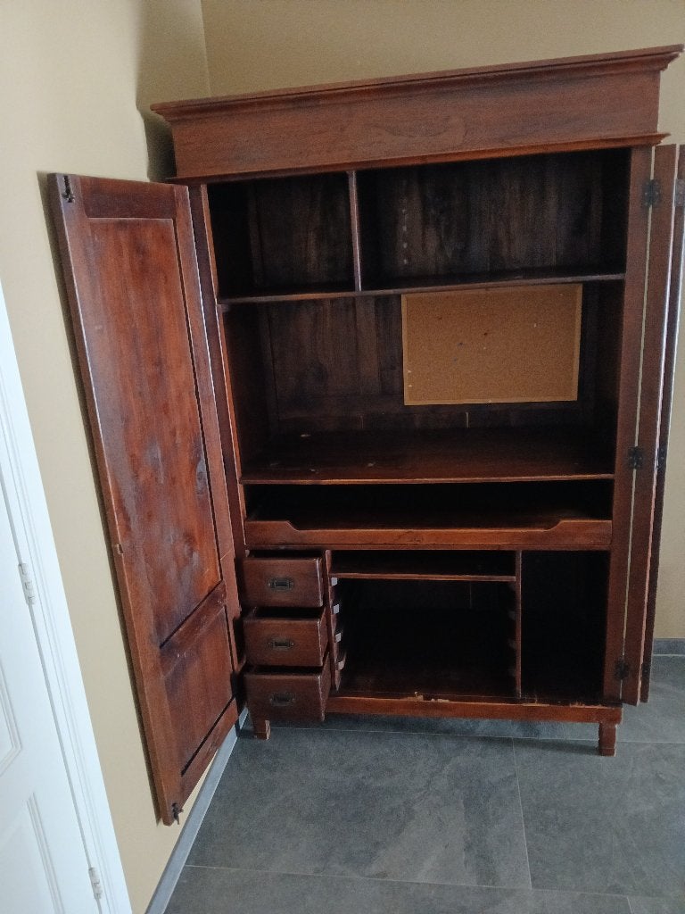 Computerkast koloniale grenen, Huis en Inrichting, Gebruikt, 70 tot 120 cm, Ophalen of Verzenden, 170 cm of meer