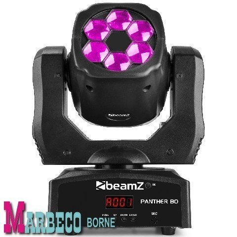 Moving Head LED Spot Panther 80, Rotating lenses, Afst, DMX, Geluidgestuurd, Nieuw, Info@marbeco.nl, BeamZ