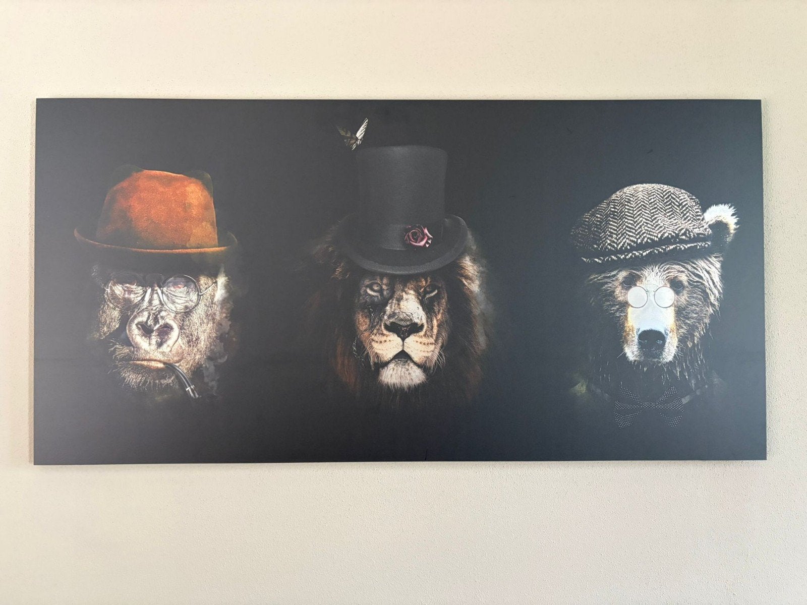 Aluminium canvas dieren met hoeden wanddecoratie, Huis en Inrichting, Ophalen, 50 – 75, 100 tot 125 cm, Print