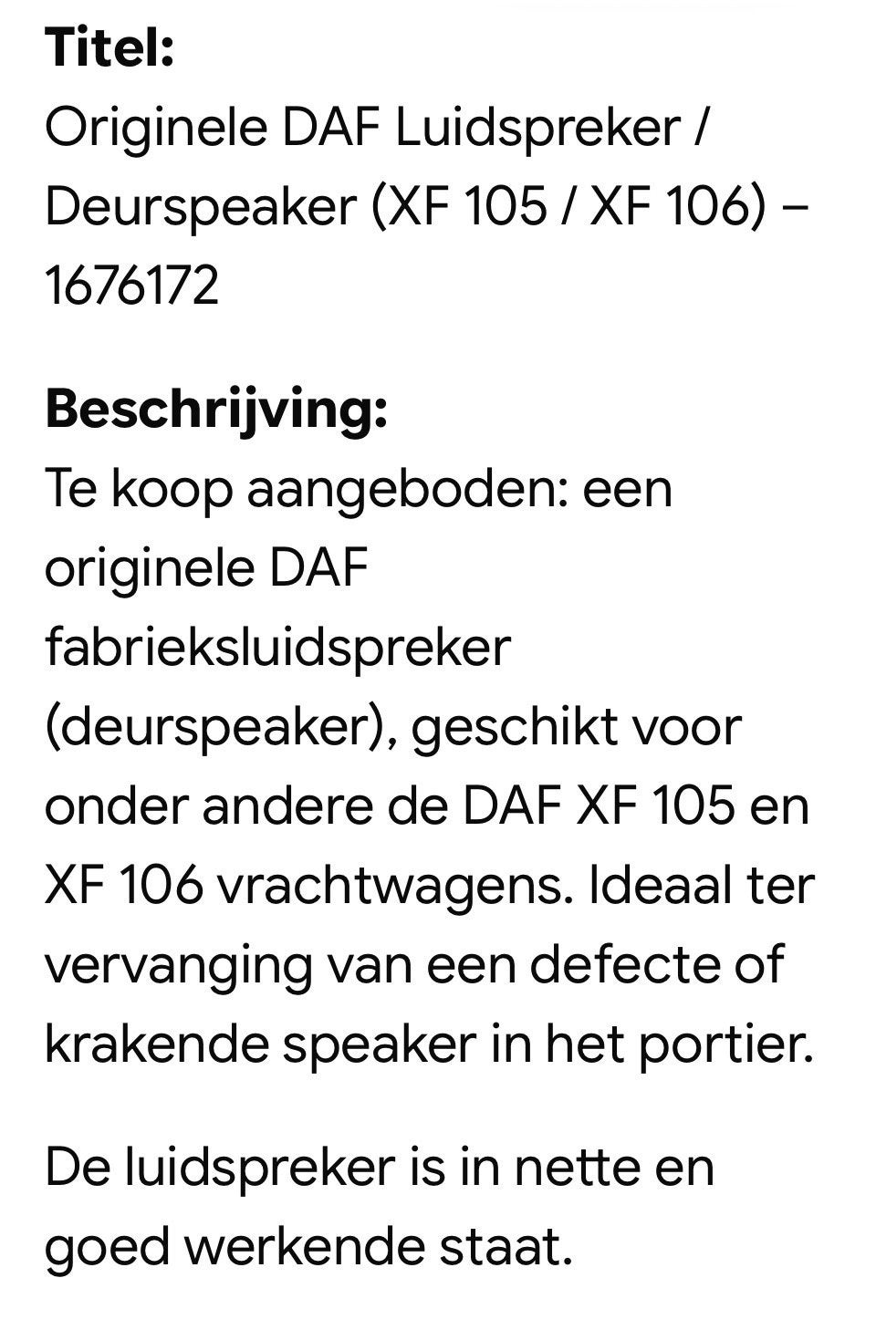 Originele DAF Luidspreker / Deurspeaker (XF 105 / XF 106), Ophalen, Gebruikt