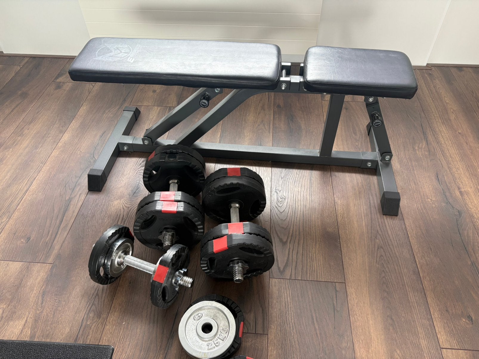 Verstelbaar fitnessbankje met puzzel vloer en gewichten, Ophalen, Gebruikt, Fitnessbank