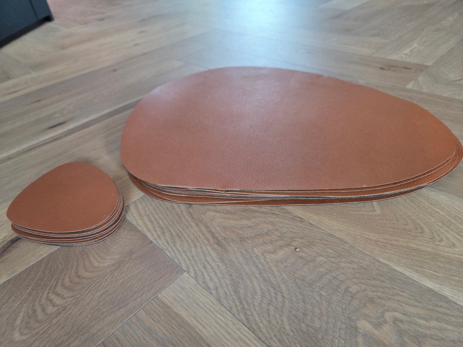 Leren placemats en onderzetters set - Zwart/Cognac, Ophalen, Placemat, Meerkleurig, Zo goed als nieuw
