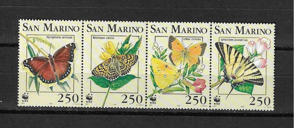 San Marino vlinders strip van 4, Ophalen of Verzenden, Overige landen, Postfris