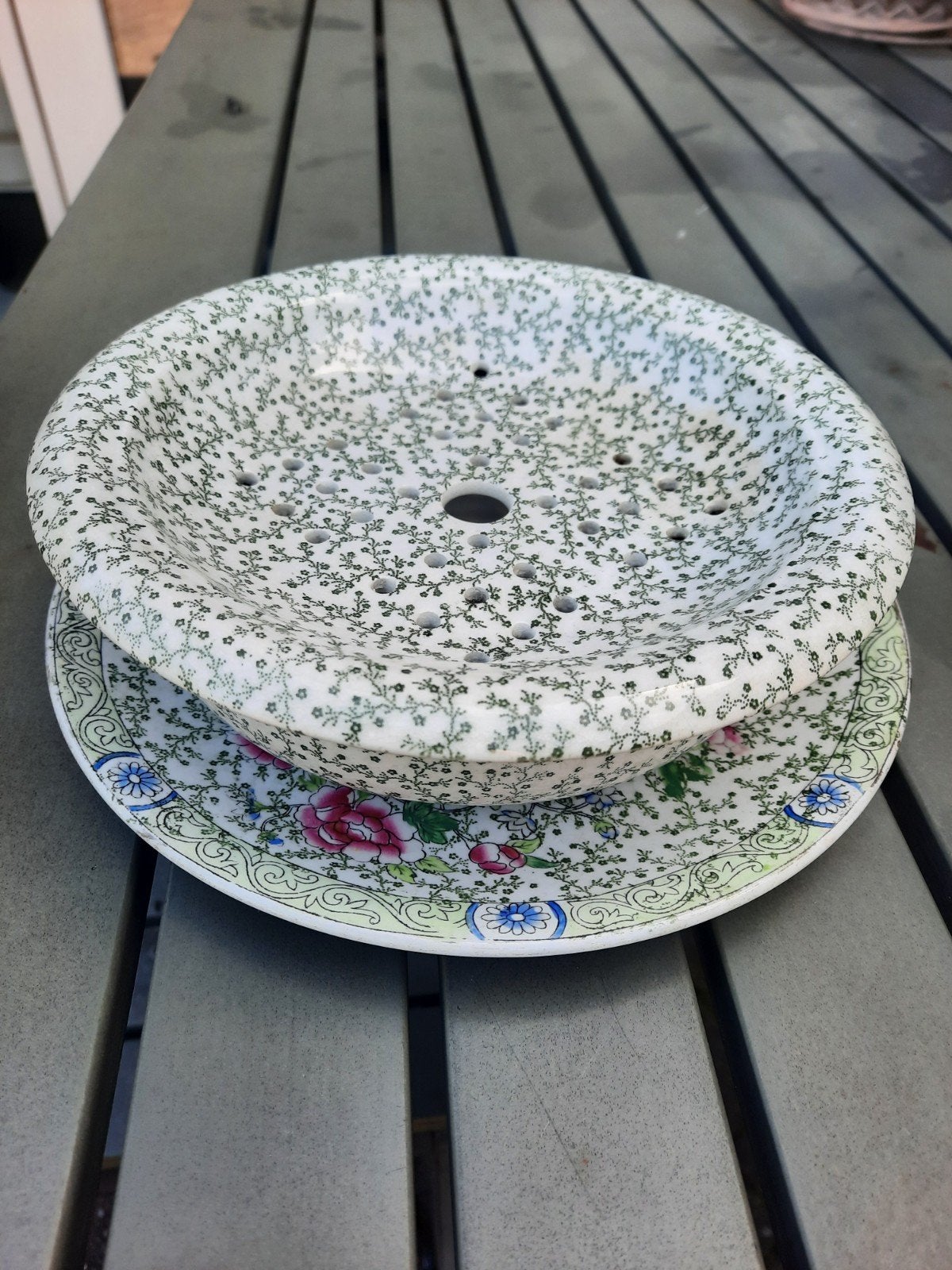 Vintage Chinees porseleinen fruitschaal met schotel, Antiek en Kunst, Ophalen of Verzenden