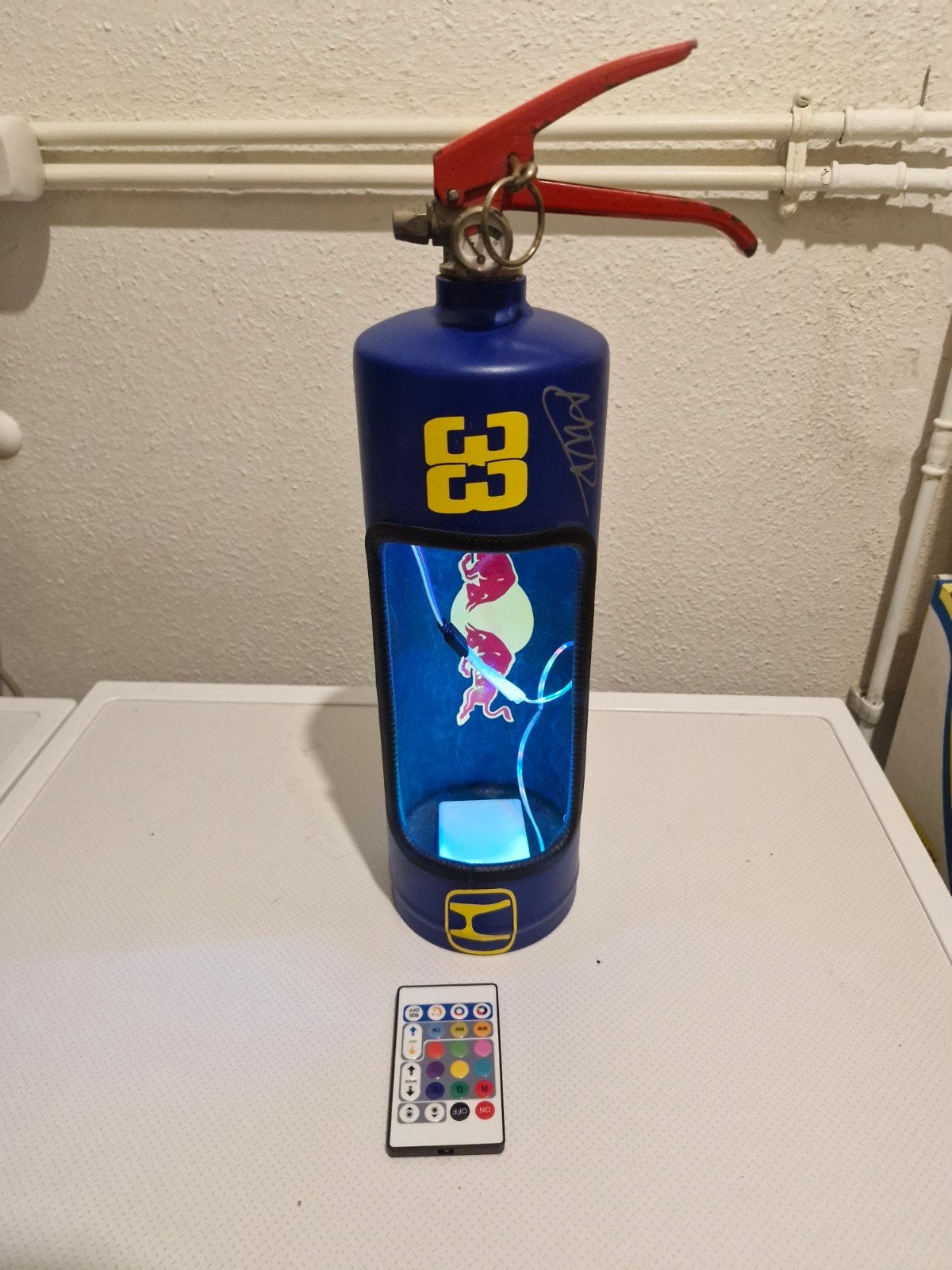 Red Bull lamp van oude brandblusser met RGB verlichting, Metaal, Overige merken, Meerkleurig, Overige fittingen