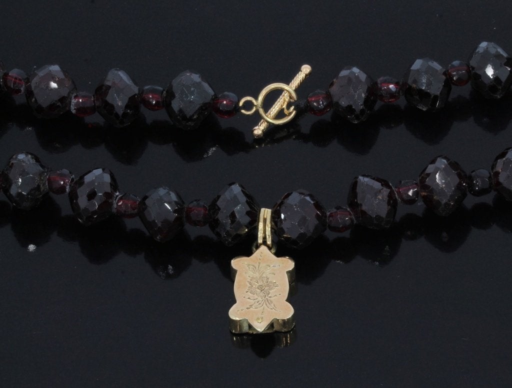 Granaat antieke ketting fraai 14k slot goud hanger schuif, Sieraden, Tassen en Uiterlijk, Ophalen of Verzenden, Goud, Ketting