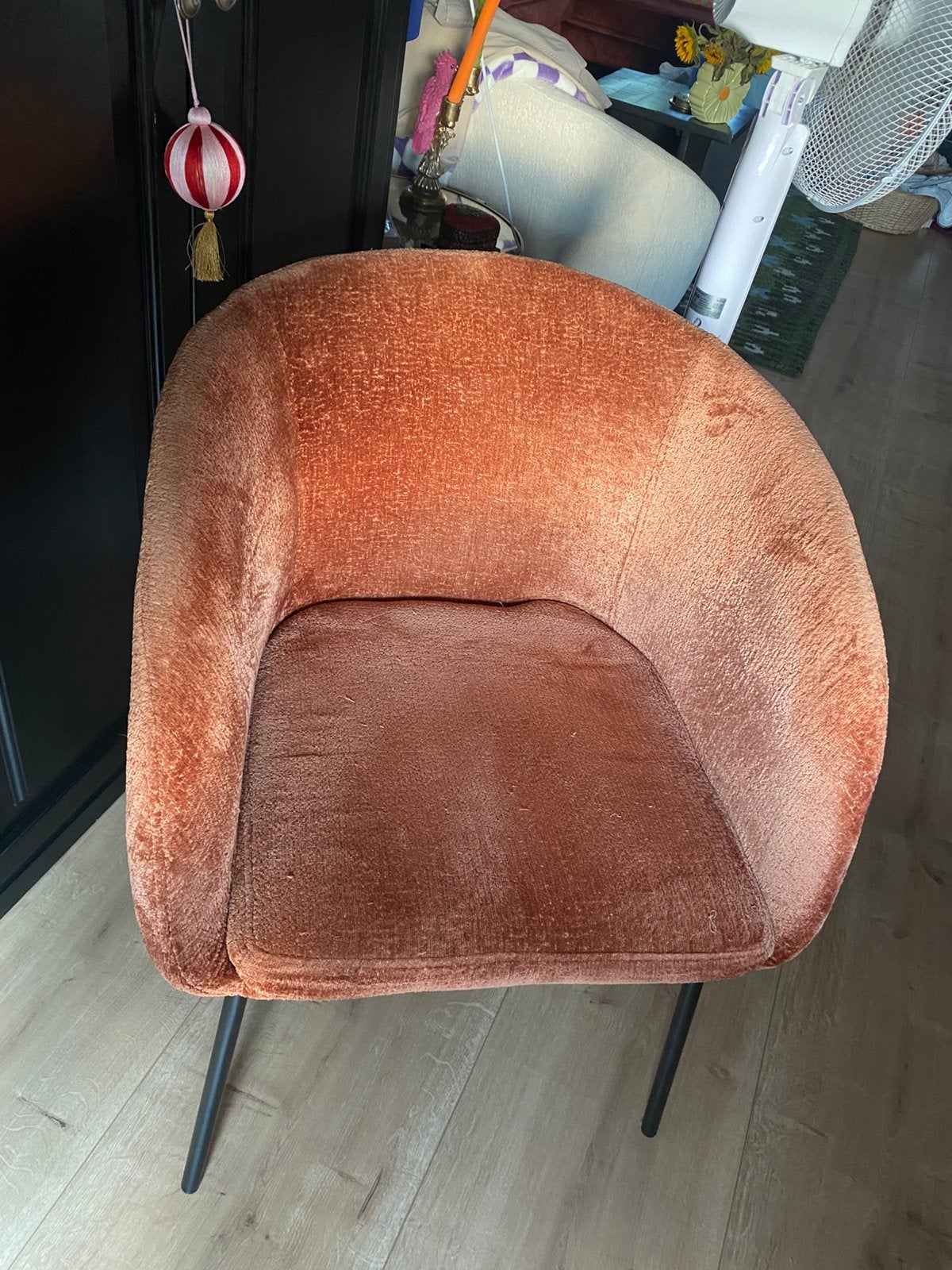 Bruin/brons - 4 eetkamerstoelen - teddy stof - goede staat, Ophalen, Bruin, Zo goed als nieuw, Vier