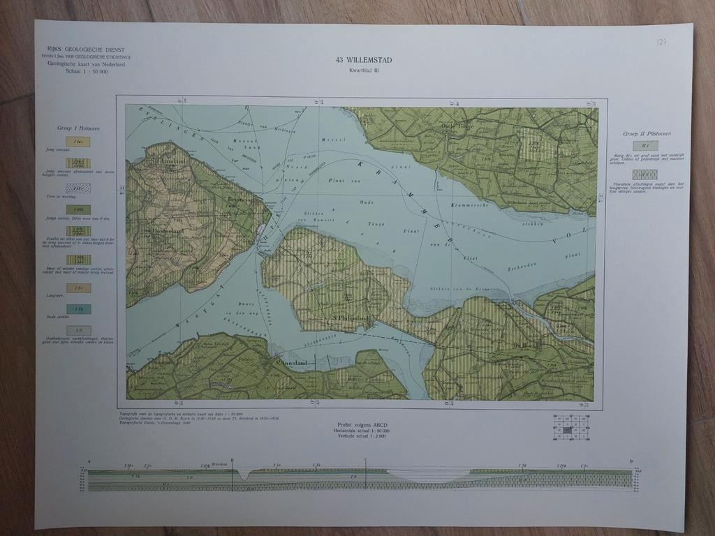 127/ Geologische kaart (1940) 43 Willemstad kwartblad III, Boeken, Atlassen en Landkaarten, Zo goed als nieuw, Landkaart, Nederland