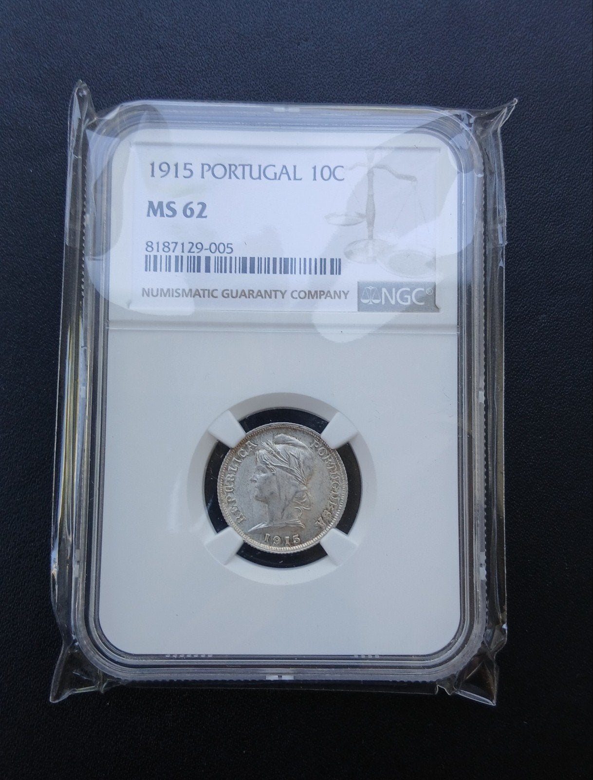 Portugal: 10 centavos 1915 NGC MS62, Verzenden, Overige landen, Losse munt, Zilver