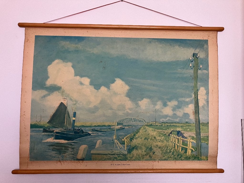 Oude schoolplaat ‘Het Merwedekanaal’, Antiek en Kunst, Antiek | Schoolplaten, Ophalen, Stad- en Dorpsgezichten