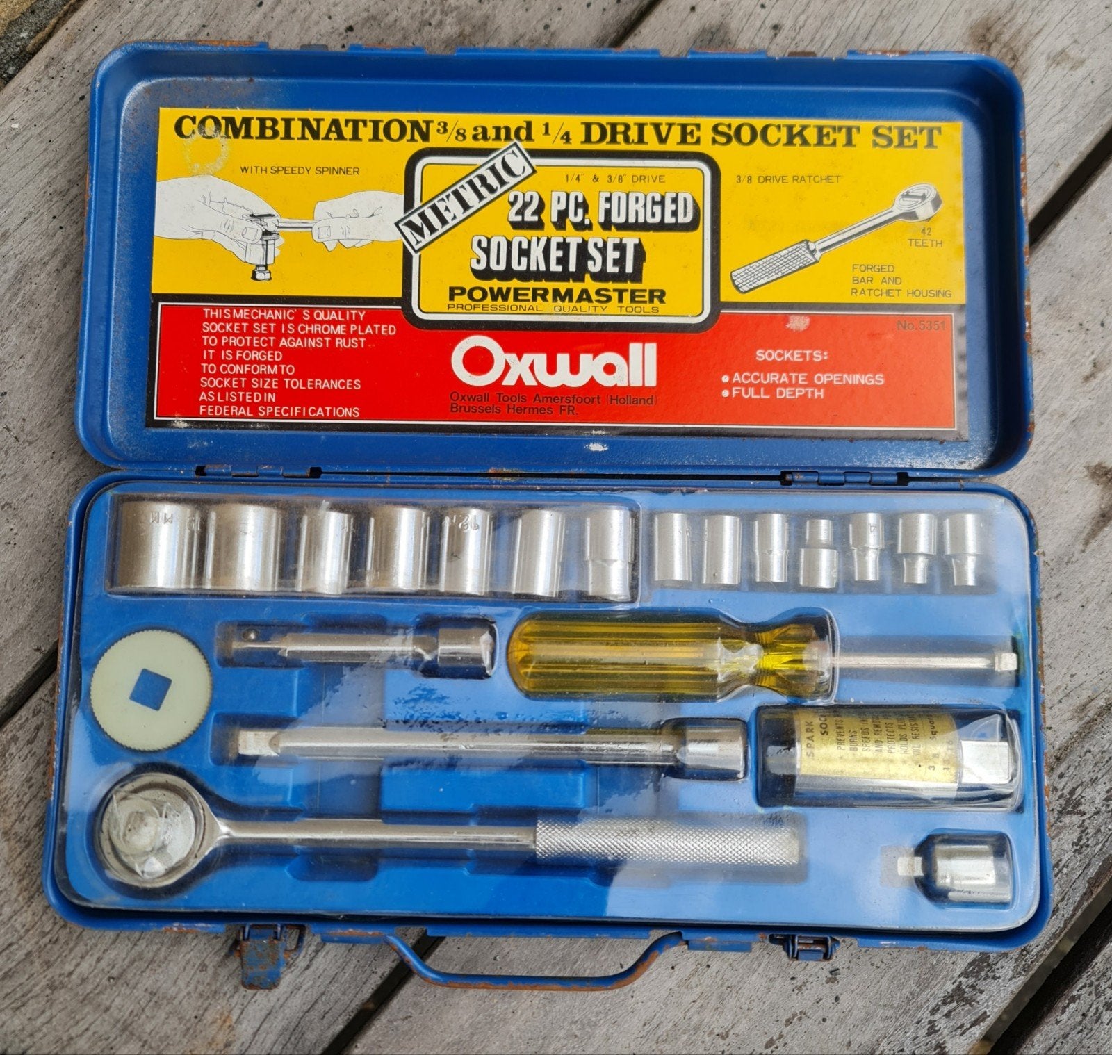 Vintage Oxwall Powermaster 22-delige metrische dopsleutelset, Ophalen of Verzenden