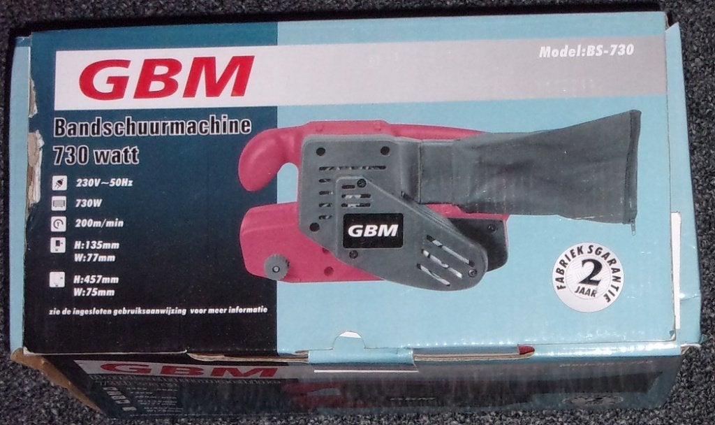 Bandschuurmachine GBM, 730 Watt., Ophalen of Verzenden, Zo goed als nieuw, 600 tot 1200 watt, Bandschuurmachine