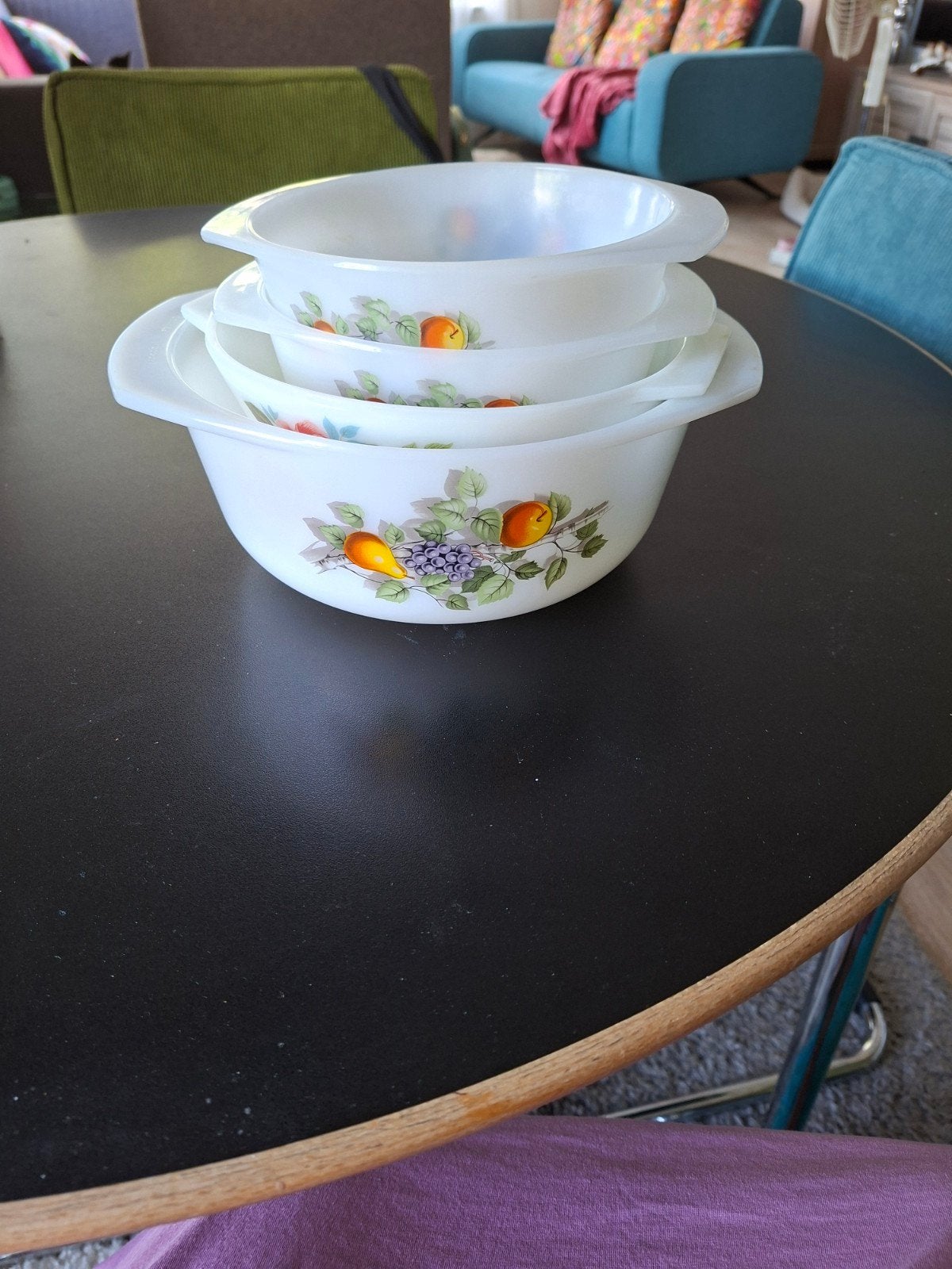 Vintage Pyrex Mengkommen Set - Fruit en Bloemen Decor, Ophalen of Verzenden