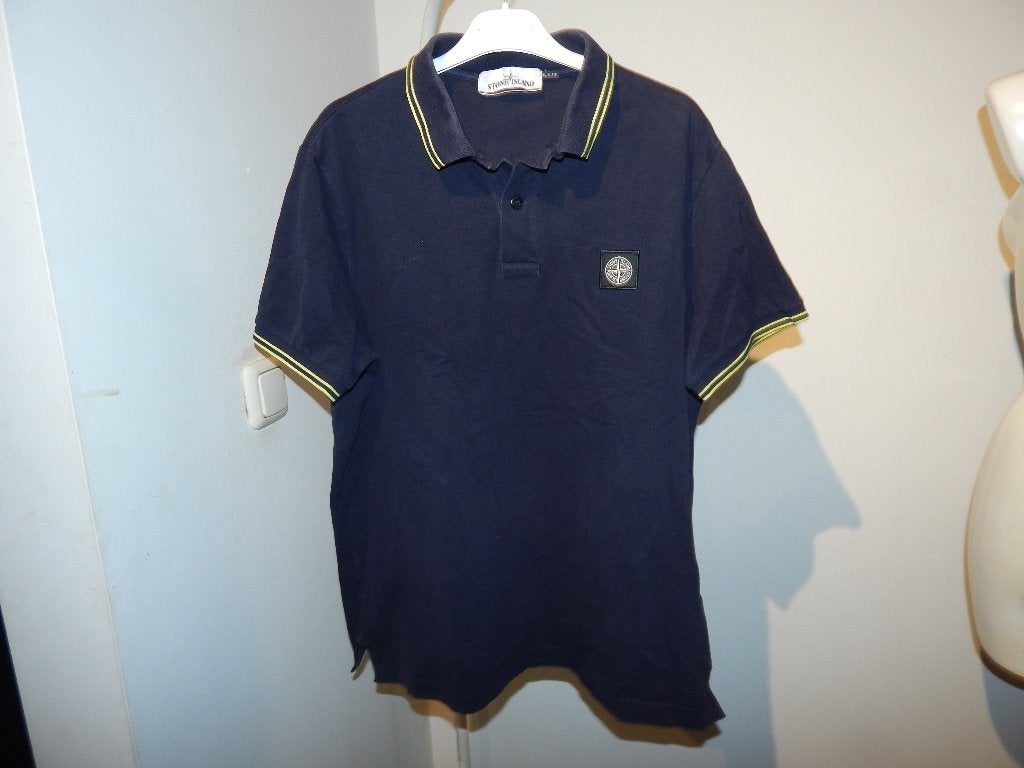 Stone Island donker blauwe polo embleem op de borst XL, Maat 56/58 (XL), Stone Island, Gedragen, Verzenden