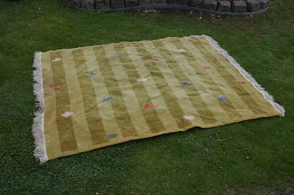 vintage smyrna vloerkleed / tafelkleed met franjes 100 % wol, Huis en Inrichting, Stoffering | Tapijten en Kleden, 100 tot 150 cm