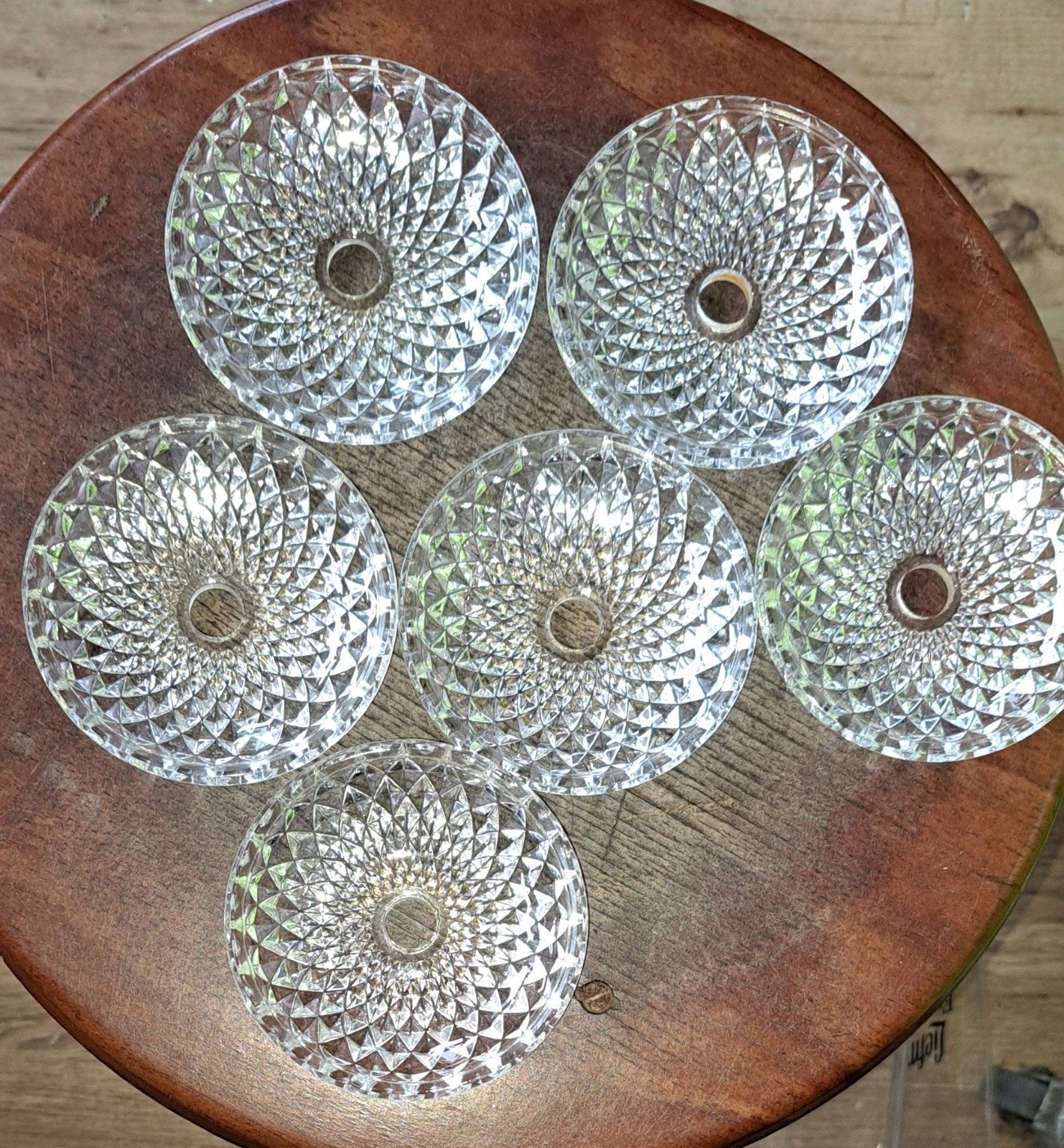6 Antieke glazen bobeches / lampen manchette m facetten 9 cm, Antiek en Kunst, Ophalen of Verzenden