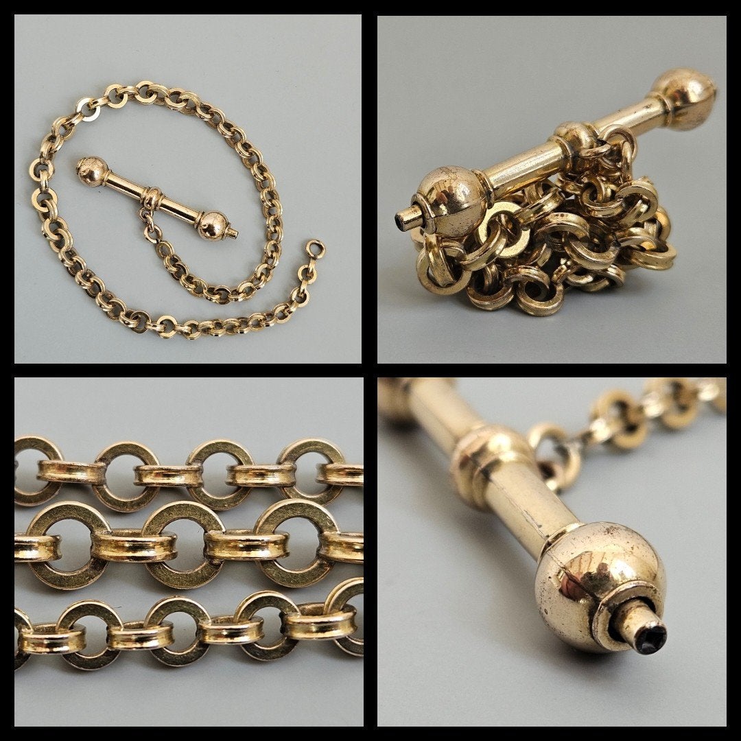 Antiek verguld horlogeketting met bijzondere sleutel, Ophalen of Verzenden, Overige materialen, Ketting, Verguld