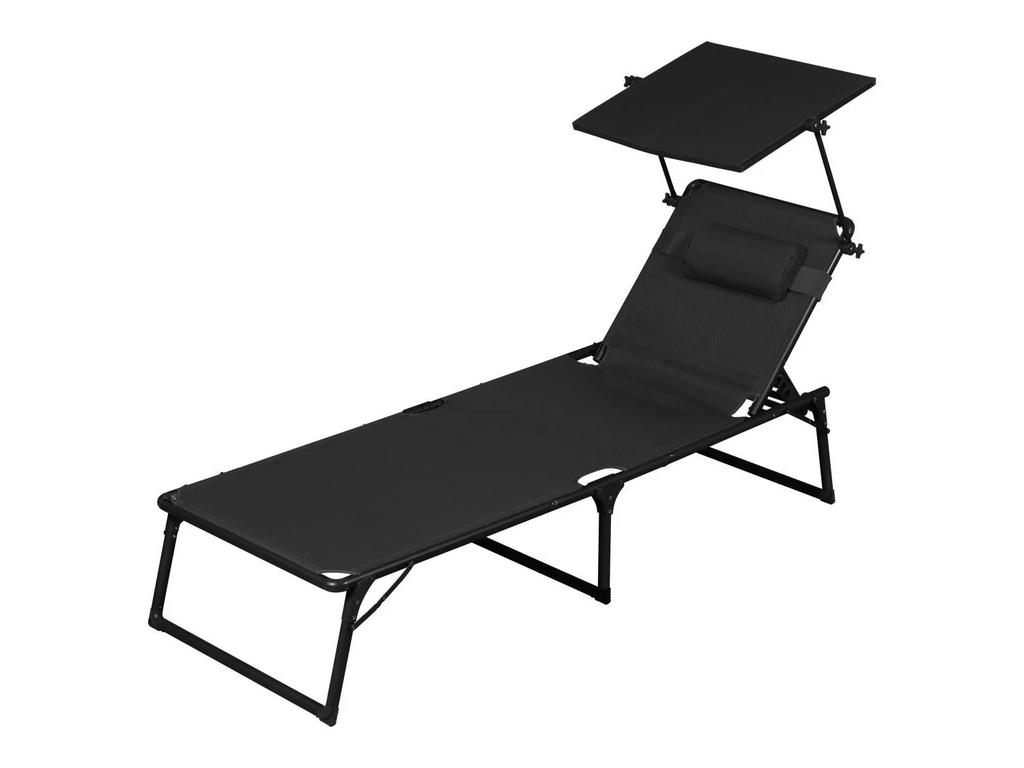 LIVARNO Tuin Ligbed Houston Zwart met Zonnedak, Tuin en Terras, Ligbedden, Ophalen, Nieuw, Verstelbaar