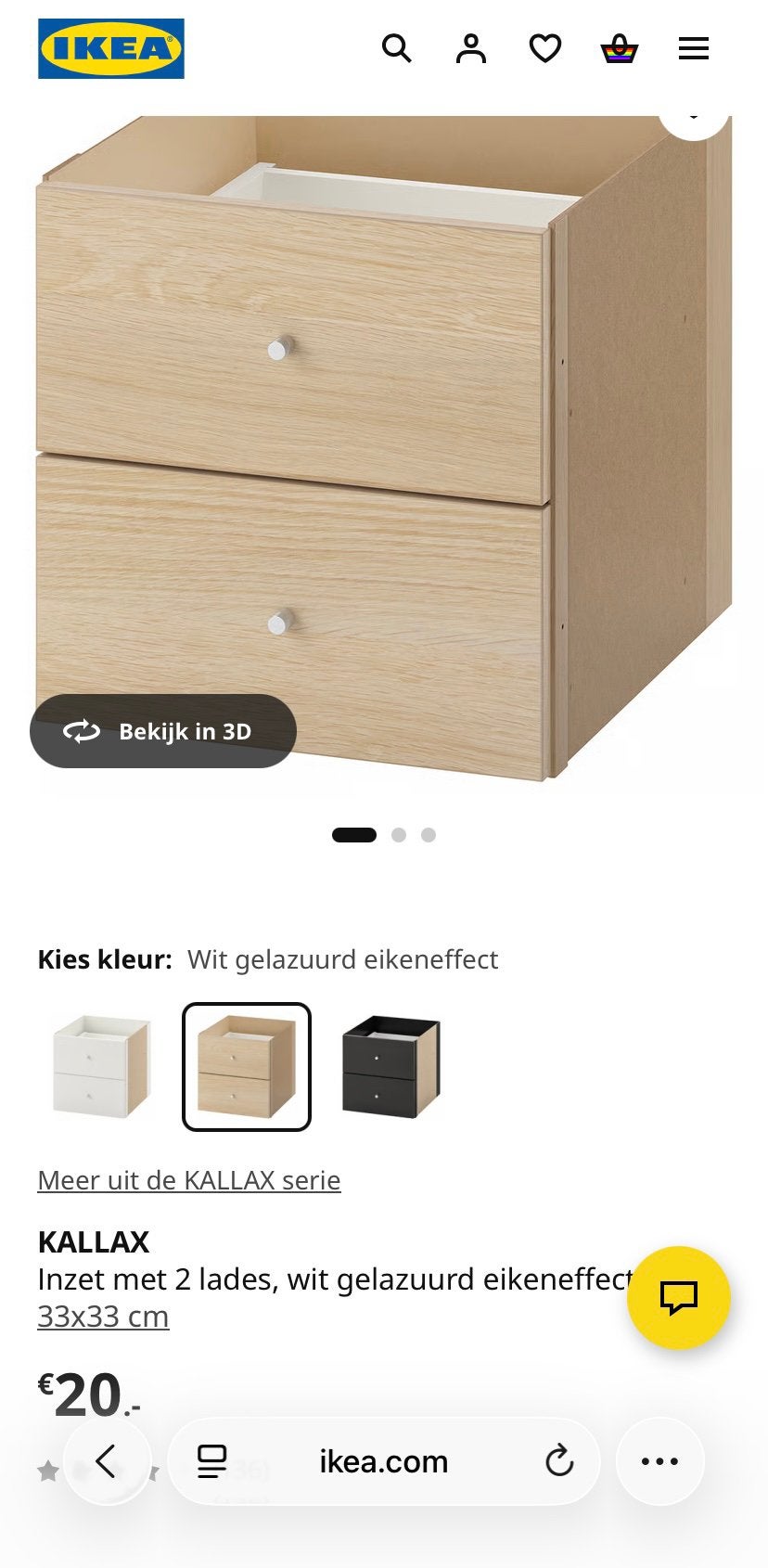 2x KALLAX Inzet met 2 lades, wit gelazuurd eikeneffect, Huis en Inrichting, Ophalen, Minder dan 50 cm, 1 of 2 laden, Nieuw