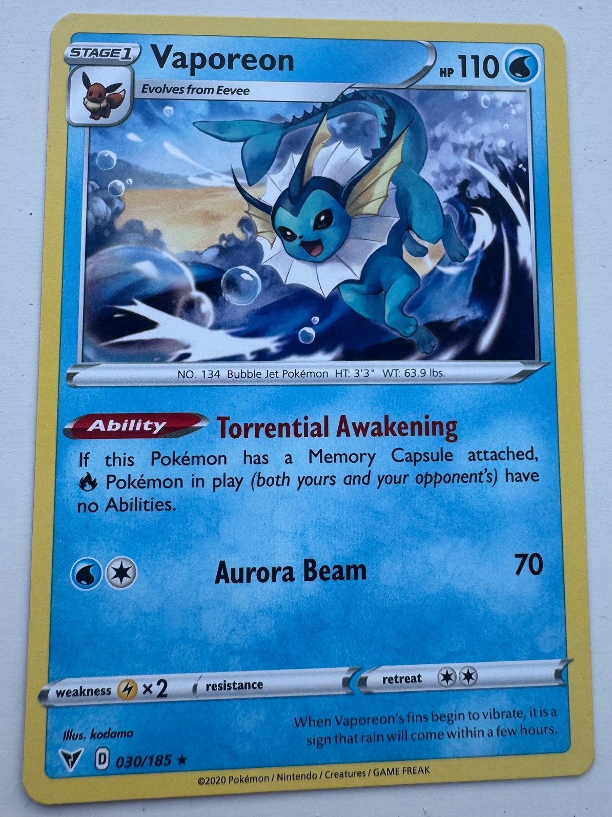 Vaporeon 030/185, Ophalen of Verzenden, Gebruikt