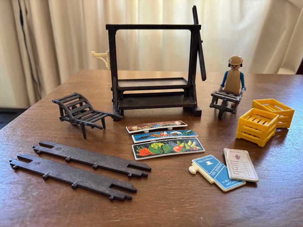 Vintage Playmobil marktkraam + handwerker (1977), Ophalen of Verzenden, Gebruikt