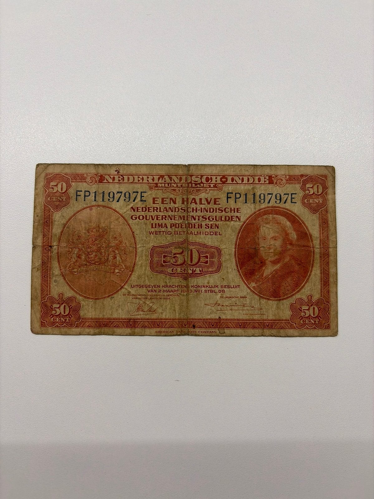 Nederlands-Indië 50 Cent biljet 1940-1942, Ophalen of Verzenden, Euro's, Los biljet