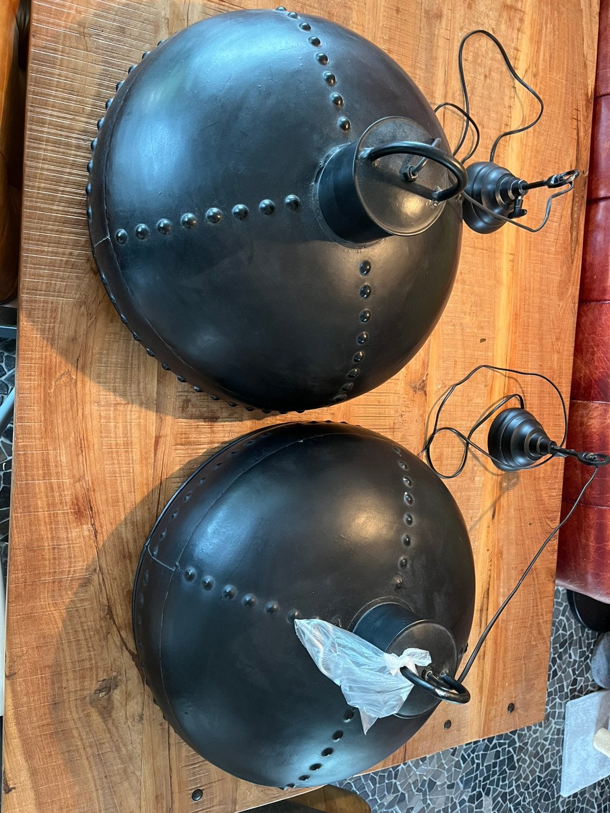 2 ijzeren vintage eettafel hanglampen (zwart), Ophalen
