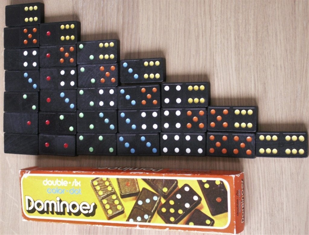 Oude dominoes domino color dot double six - vintage domino, Ophalen of Verzenden, Zo goed als nieuw