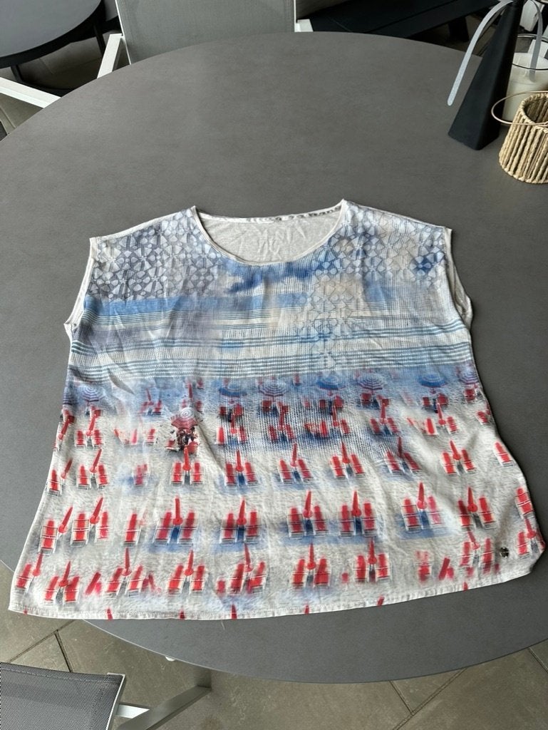Ecru/blauw/rode Taifun top, maat XXL, Maat 46/48 (XL) of groter, Zo goed als nieuw, Verzenden, Blauw