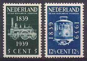 Nederland NVPH nr 325/6 postfris 100 jaar Spoorwegen 1939, Postzegels en Munten, Ophalen of Verzenden, T/m 1940, Postfris