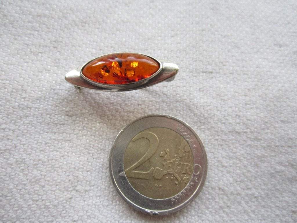 14.  Schitterende oude broche, barnsteen zilver 925, klein, Ophalen, Zilver, Broche