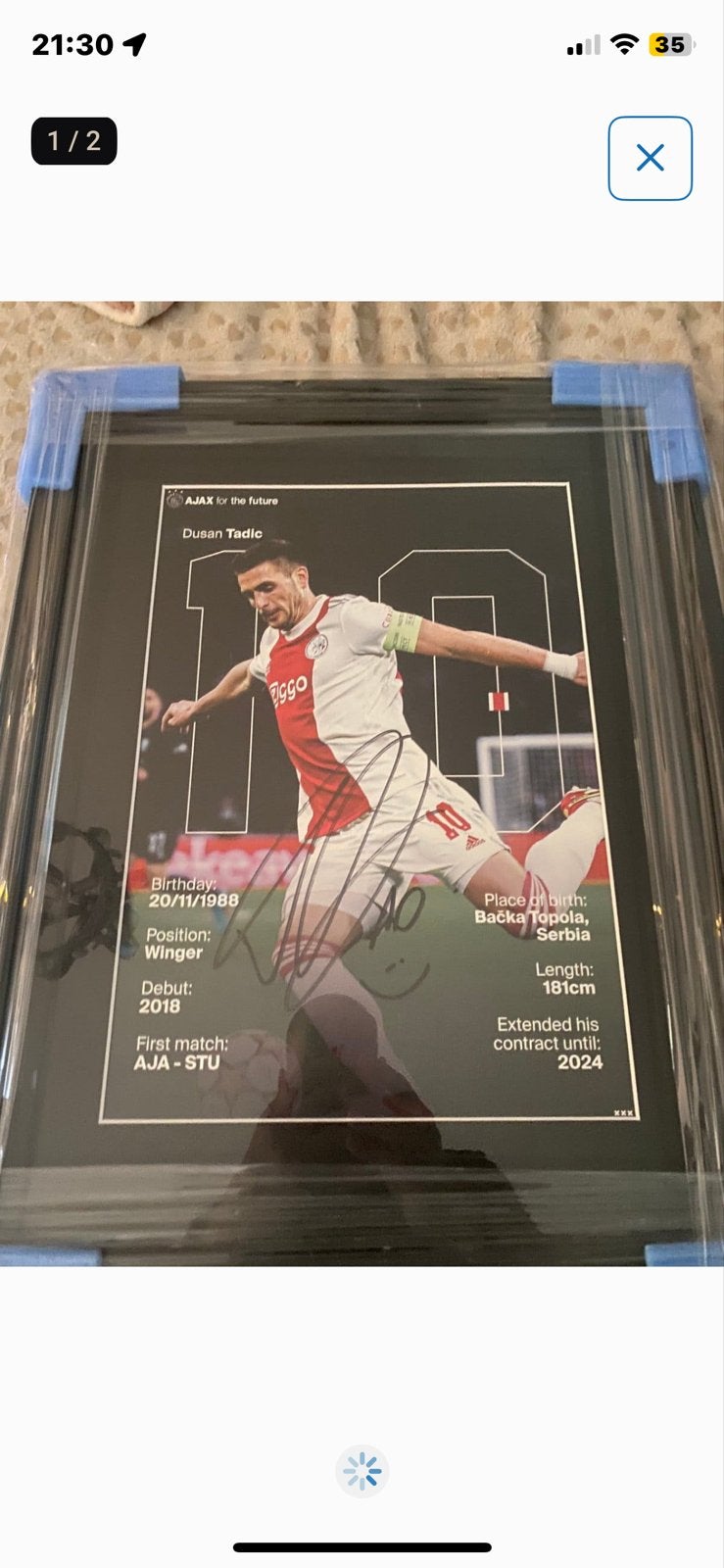 Gesigneerde Dusan Tadic Ajax Poster - Ingelijst, Verzamelen, Ophalen of Verzenden, Nieuw, Ajax, Poster, Plaatje of Sticker
