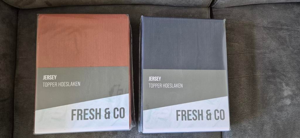 Fresh & Co Jersey Topper Hoeslakens (2 stuks), Ophalen, Hoeslaken of Sloop, Beige, Nieuw