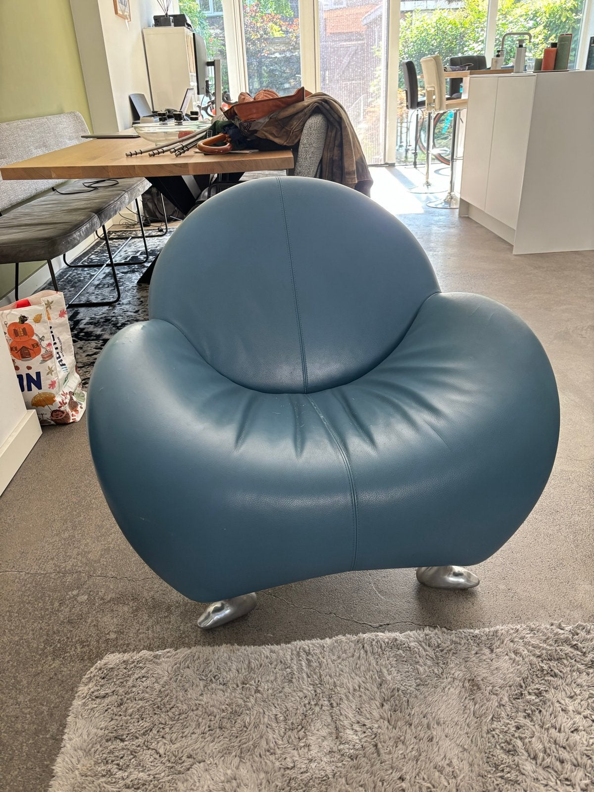 Leolux Papageno fauteuil - Gebruikt, Huis en Inrichting, Stoelen, Gebruikt, Eén, Leer, Blauw, Ophalen