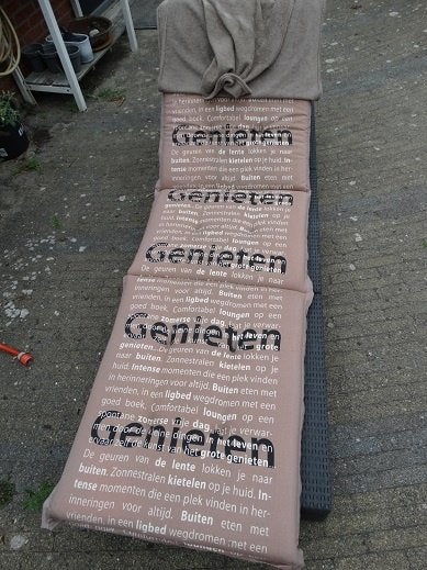 Ligbed met standen en kussen plus hoes., Tuin en Terras, Ligbedden, Ophalen of Verzenden, Zo goed als nieuw, Rotan, Verstelbaar